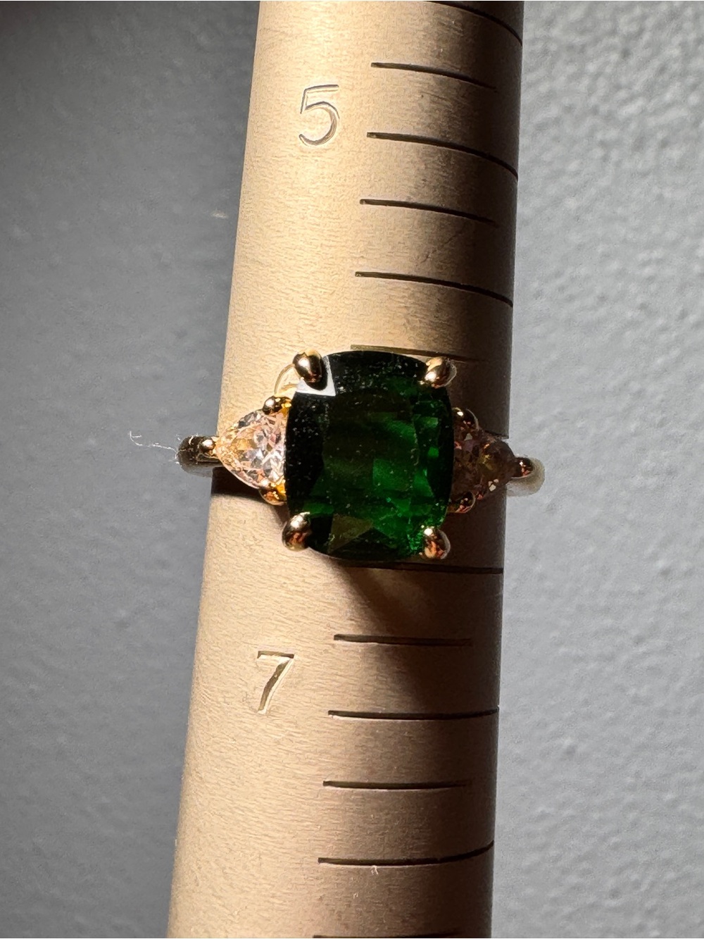 Green Stone Three-Stone Gold Ring - Elegant Women’s Jewelry